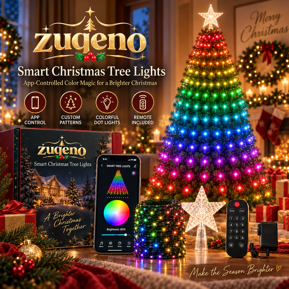 🎄 Smart Christmas Tree Lights — App-Controlled Color Effects for a Stunning Holiday Glow