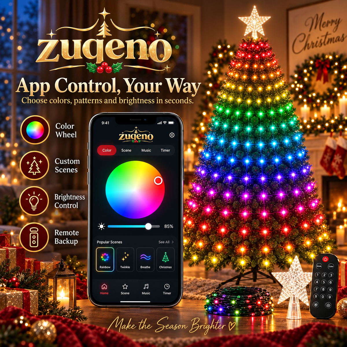 🎄 Smart Christmas Tree Lights — App-Controlled Color Effects for a Stunning Holiday Glow