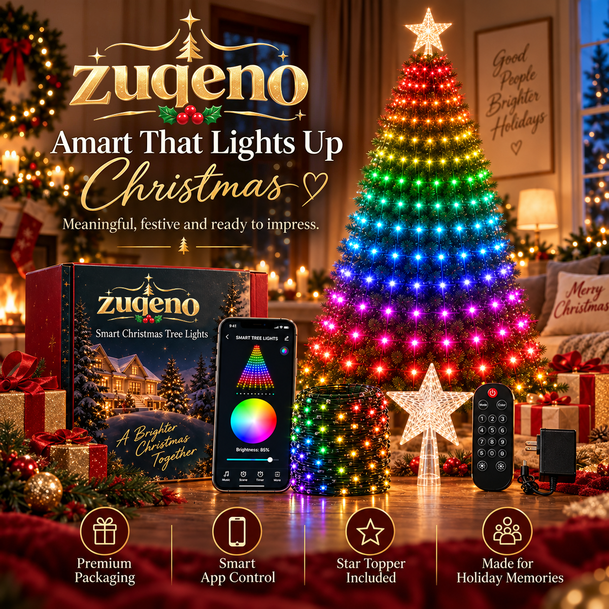 🎄 Smart Christmas Tree Lights — App-Controlled Color Effects for a Stunning Holiday Glow