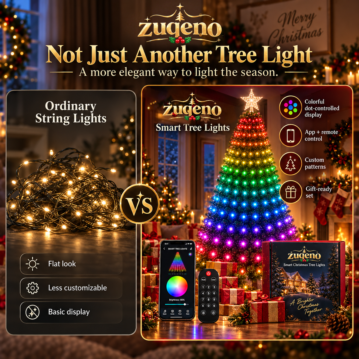 🎄 Smart Christmas Tree Lights — App-Controlled Color Effects for a Stunning Holiday Glow