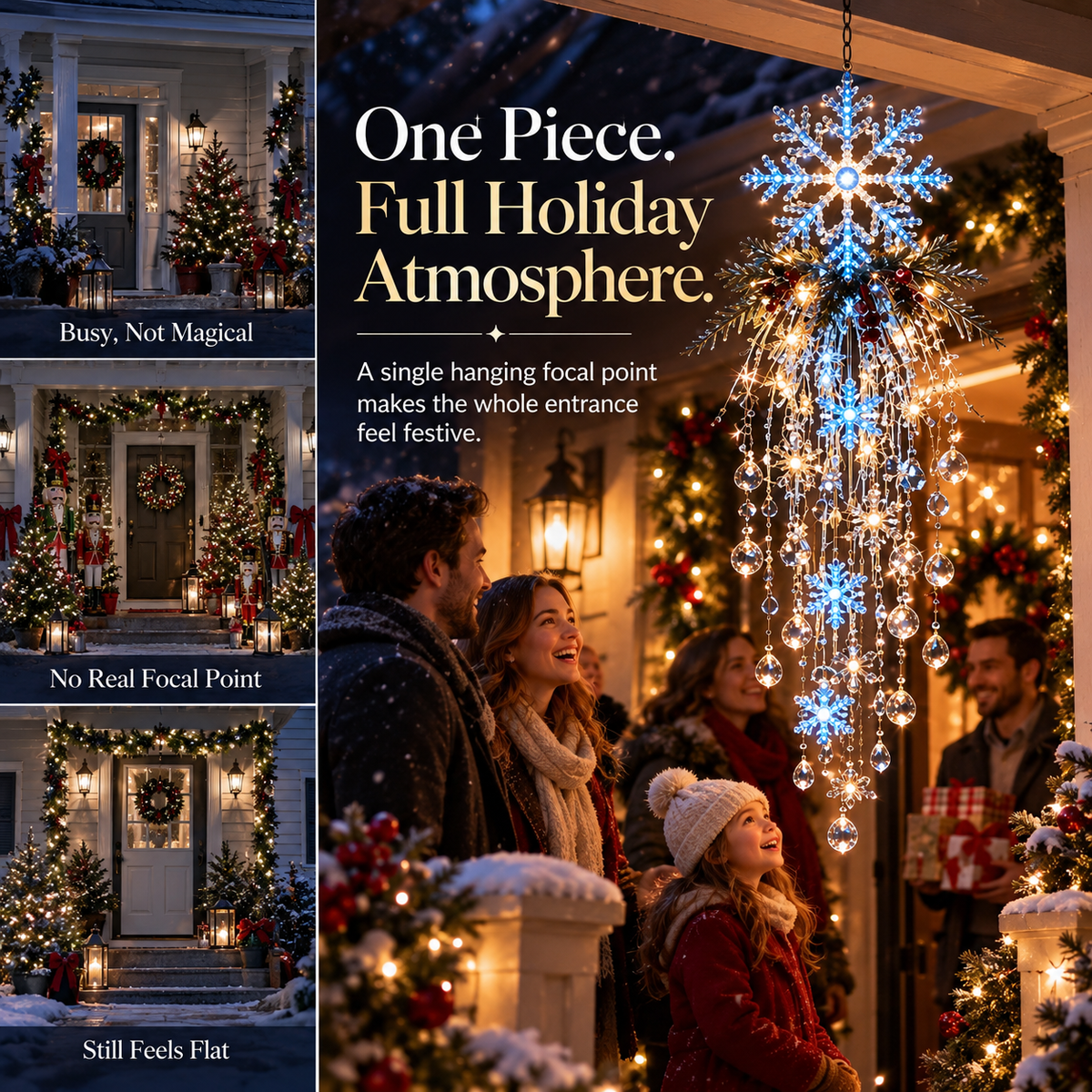 🎅 Christmas Hanging Snowflake & Crystal LED Light | Magical Porch Glow ✨